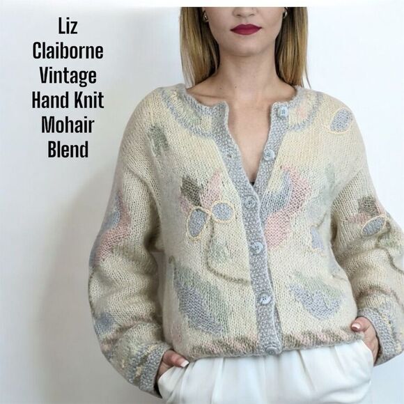 Liz Claiborne Petite Collection Vintage Soft Ivory Mohair Blend Cardigan Sweater